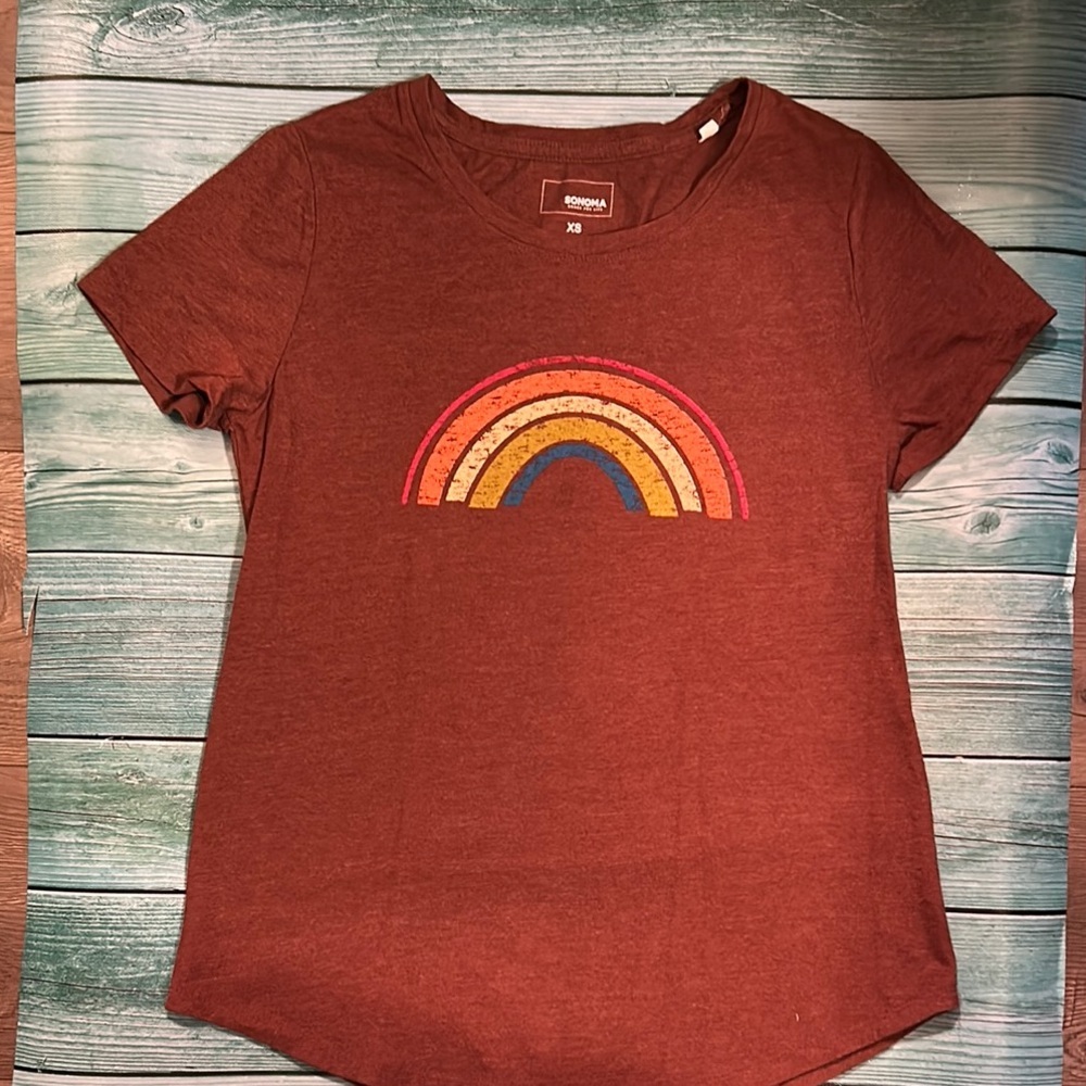 Goodfellow & Co Rust Tee with Rainbow Graphic